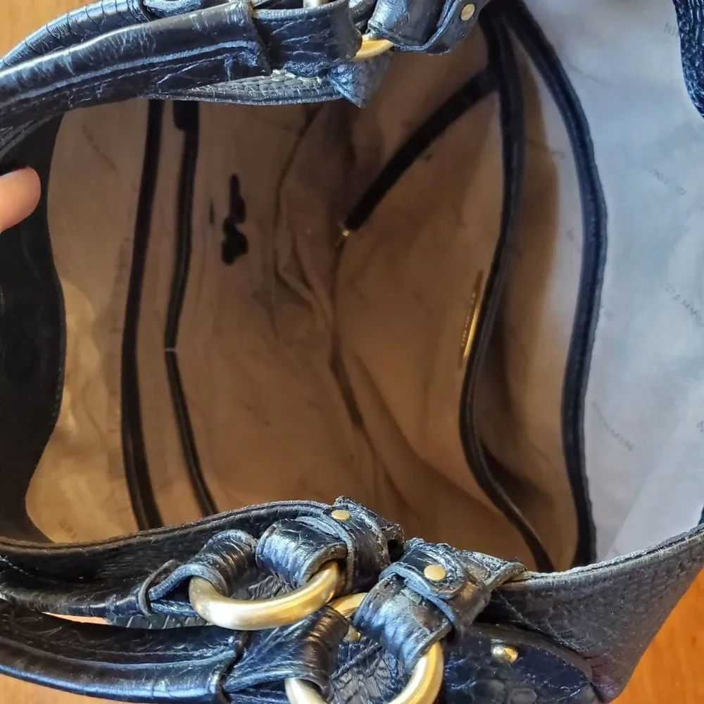 Brahmin Black croc leather hobo satchel bag designer